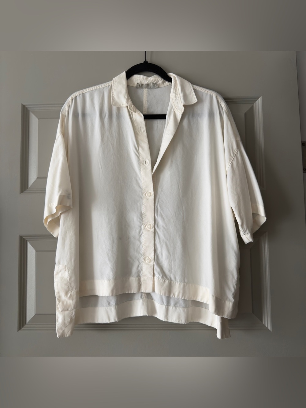 Everlane The Drapey Square Button Up Shirt Short Sleeve Bone Tencel XS